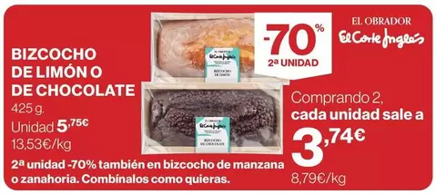 El Corte Inglés - Bizcocho De Limon O De Chocolate