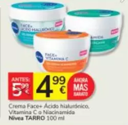 Nivea - Tarro Crema Face+ Ácido Hialuronico, Vitamina C O Nacionalida