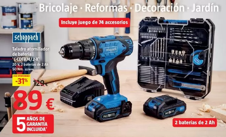 Scheppach - Taladro Atornillador De Bateria C-CDTB74/2-X