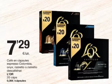 l'or - Cafe En Capsules Espresso Colombia, Onyx, Ristretto O Ristretto Descafeinat