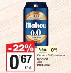 Mahou - Cerveza 0,0% Tostada