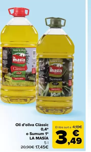 La Masía - Aceite De Oliva Clasico 0.4 O Sumum 1°