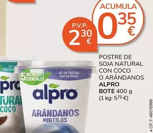 Alpro - Postre De Soja Natural Con Coco O Arándanos