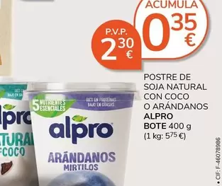 Alpro - Postre De Soja Natural Con Coco O Arandanos
