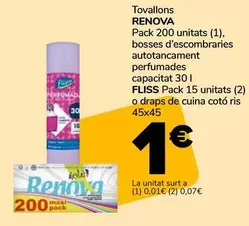 Renova / Fliss - Tovallons Bosses D'escombraries Autotancament Perfumades Capacitat O Draps De Cuina Cotó Ris