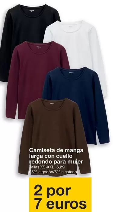 Zeeman - Camiseta De Manga Larga Con Cuello Redondo Para Mujer