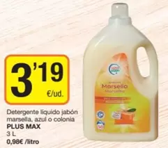 Plus Max - Detergente Líquido Jabón Marsella, Azul O Colonia