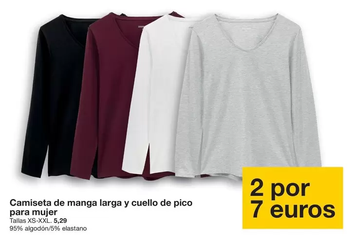 Zeeman - Camiseta De Manga Larga Y Cuello De Pico Para Mujer
