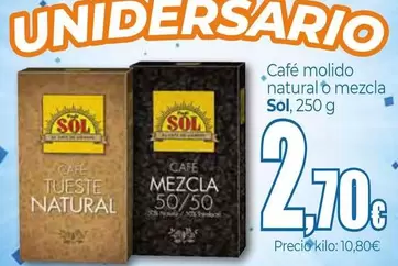 Sol - Café Molido Natural O Mezcla