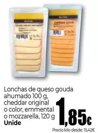 Unide - Lonchas De Queso Gouda Ahumado, Cheddar Original O Color, Emmental O Mozzarella