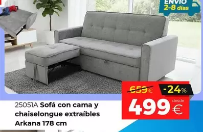 Sofa Con Cama Y Chaiselongue Extraibles Arkana 178 Cm