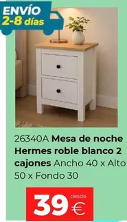 Blanco - Mesa De Noche Hermes Roble 2 Cajones