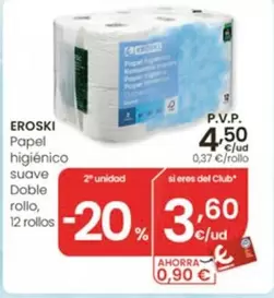 Eroski - Papel Higiénico Suave Doble Rollo