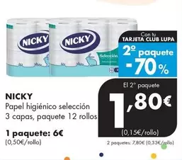 Nicky - Papel Higienico Seleccion 3 Capas, Paquete 12 Rollos