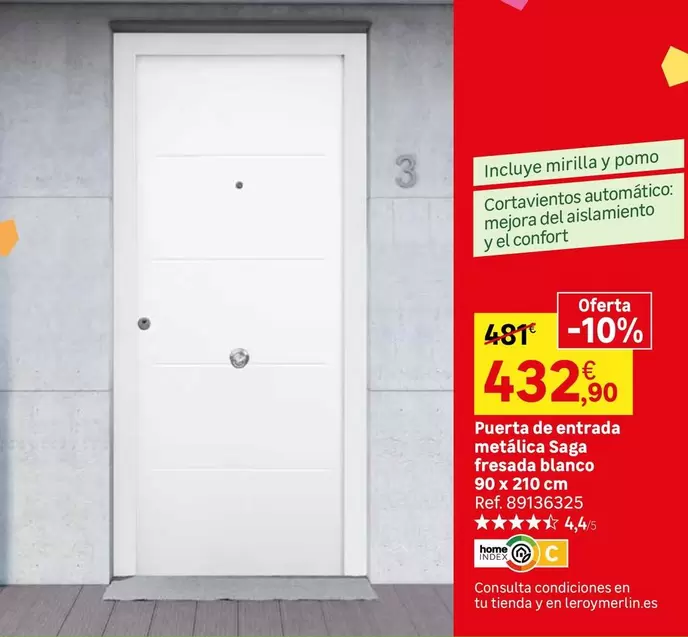 Confort - Puerta De Entrada Nestica Saga Fresa Blanco 90 X 210 Cm