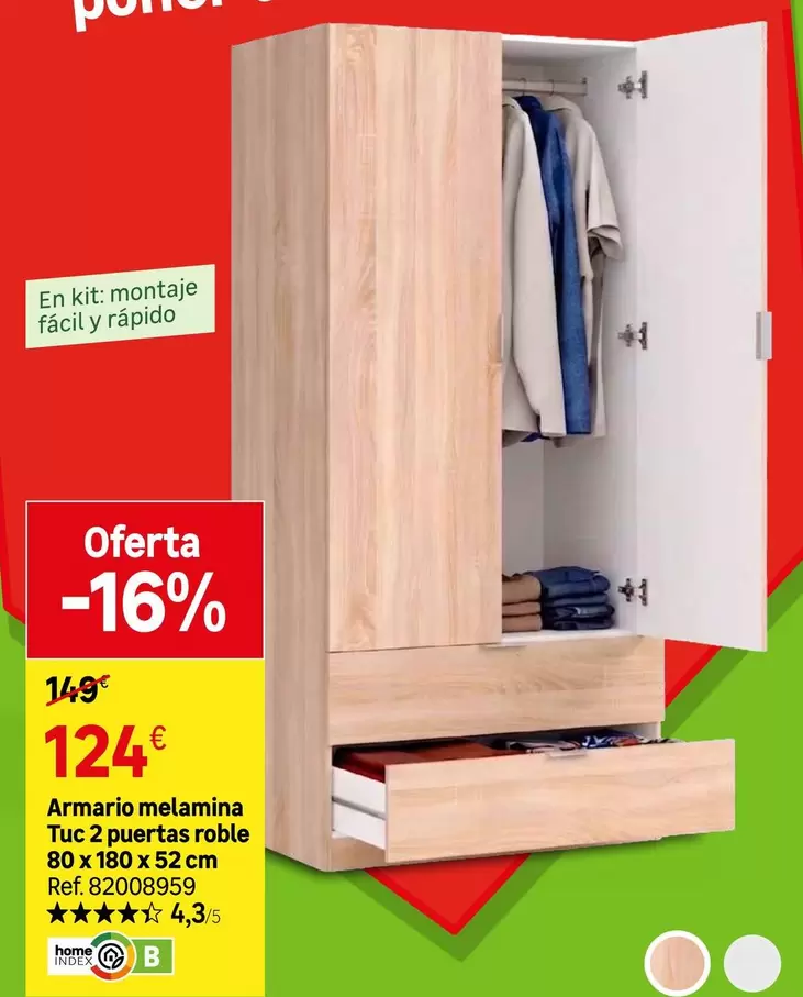 Tuc - Armario Melamina  2 Puertas Roble