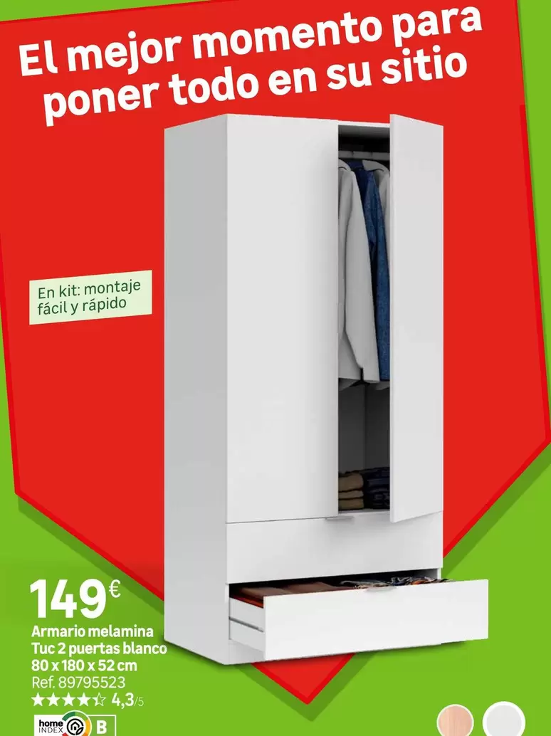 Momento - Armario Melamina Tuc 2 Puertas Blanco 50 Kg