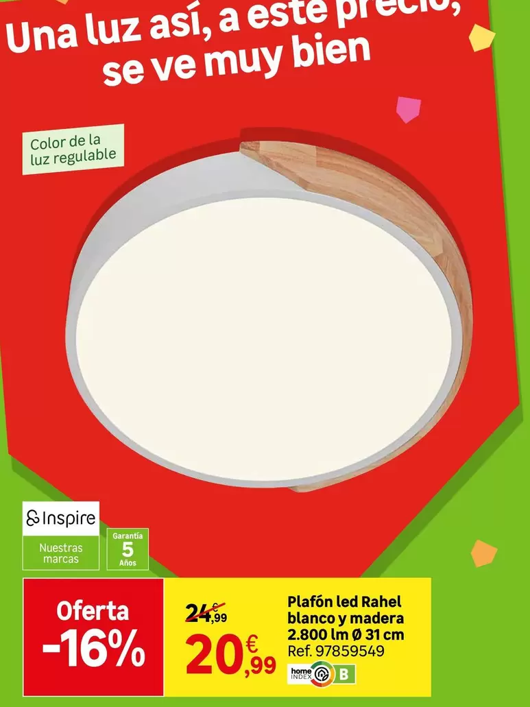Blanco - Plafon Led Ratel Y Madera