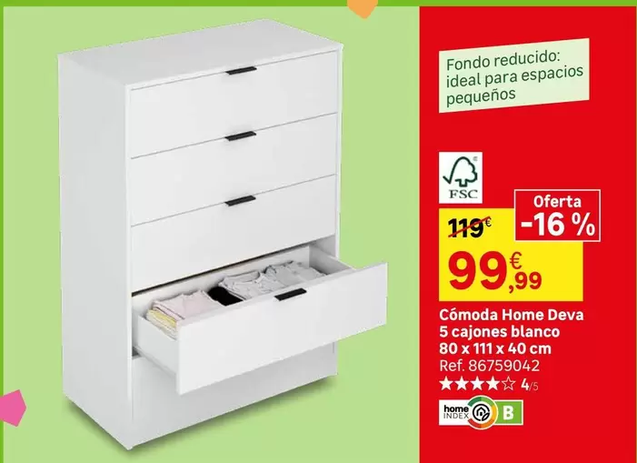 TEX - Comoda Home Beva 5 Cajones Blanco