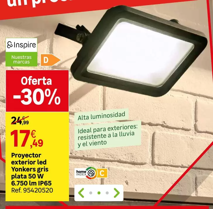 Ideal - Proyector Exterior Led Xonkers Gris Plata 50 W