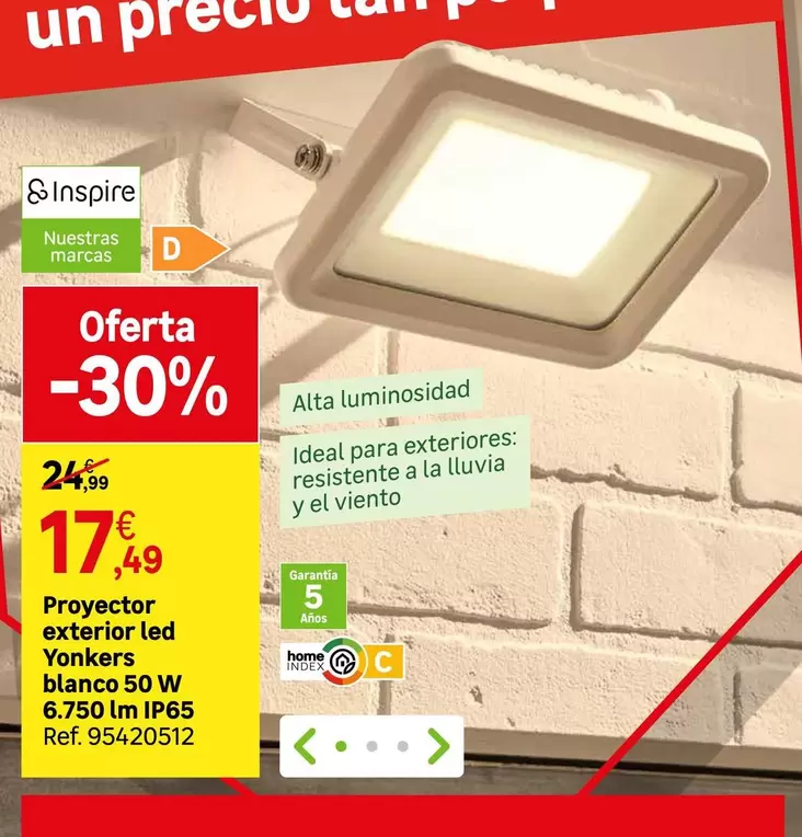 Ideal - Proyector Exterior Led Yokkers Blanco 50 W