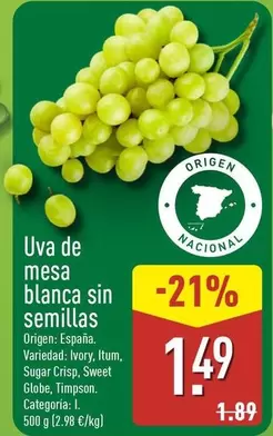 Uva De Mesa Blanca Sin Semillas