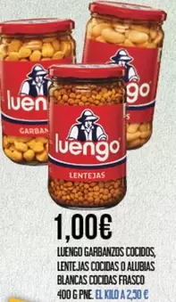 Luengo -  Garbanzos Cocidos, Lentejas Cocidas O Alubias Blancas Cocidas Frasco