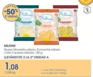 Milkimi - Queso Morarella Rallado, Emmental Rallado O Mix 3 Quesos Rallados