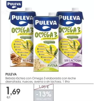Puleva - Bebida Lactea Con Omega 3 Elaborada Con Leche Desnatada, Nueces, Avena O Sin Lactosa