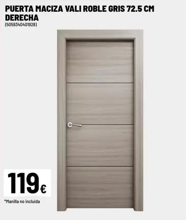 Puerta Maciza Vali Roble Gris 72.5 Cm