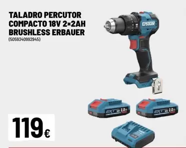 Erbauer - Taladro Percutor Compacto 18v 2+2ah Brushless