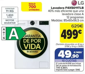 LG - Lavadora F4X5011TLB