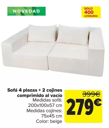 Sofa 4 Plazas + 2 Cojines Comprimido Al Vacio
