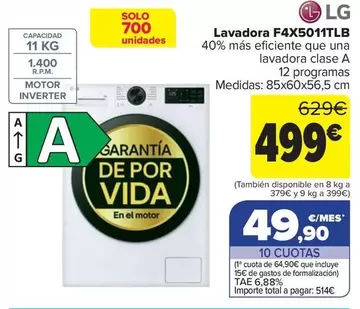 LG - Lavadora F4X5011TLB