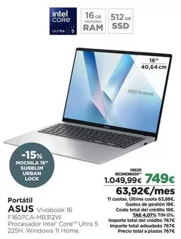Asus - Portátil Vivobook 16 F16qc7ca-mb312w