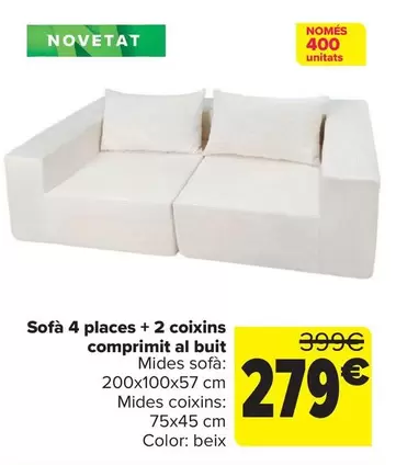 Sofa 4 Plazas + 2 Cojines Comprimido Al Vacio