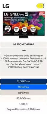 LG - TV 75" QNED EVO AI Miniled 75QNED87B6A