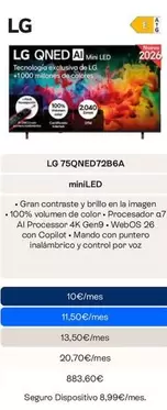LG - TV 72" QNED AI Miniled 75QNED72B6A