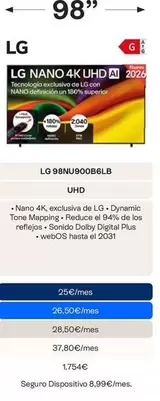 LG - TV 98" UHD Nano 4K AI 98NU900B6LB