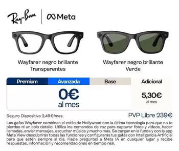 Ray-Ban - Wayfarer Negro Brillante Transparentes/Negro Brillante Verde