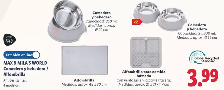Max & Mila's World - Comedero Y Bebedero/ Alfombrilla