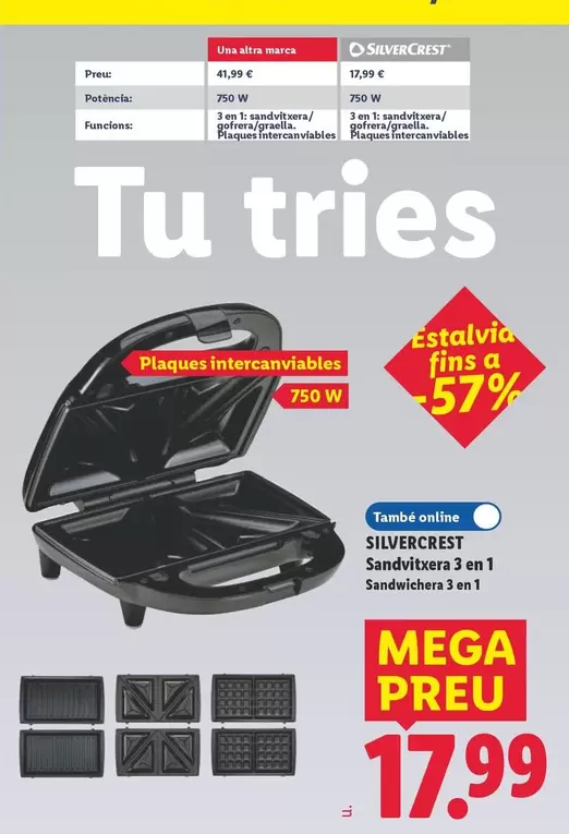 SilverCrest - Sandwichera 3 En 1