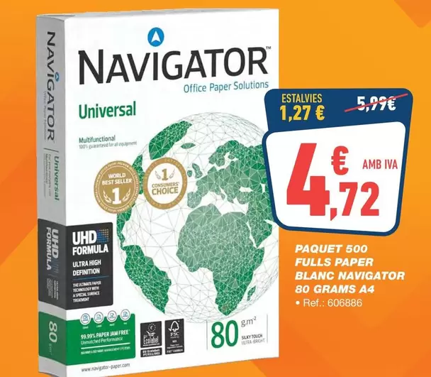 navigator - Paquet 500 Fulls Paper Blanc