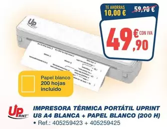 HP - Impresora Termica Portátil Uprink U8 A4 Blanca + Papel Blanco