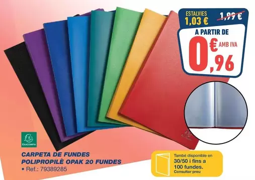 exacompta - Carpeta De Fundes Polipropile Opak 20 Fundes