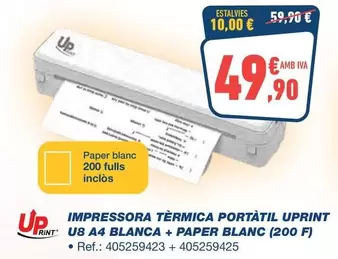 HP - Impressora Termica Portátil Uprint U8 A4 Blanca + Paper Blanc