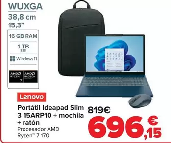 Lenovo - Portatil Ideapad Slim 3 15ARP10 + Mochila + Raton