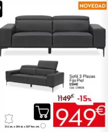 Sofa 3 Plazas Fijo Piel