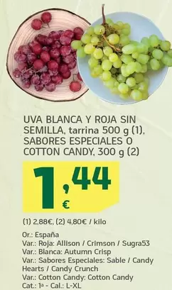 Uva Blanca Y Roja Sin Semilla Origen: España