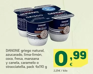 Danone - Griego Natural Azucarado, Lima-Limón, Coco, Fresa, Manzana Y Canela, Caramelo O Stracciatella